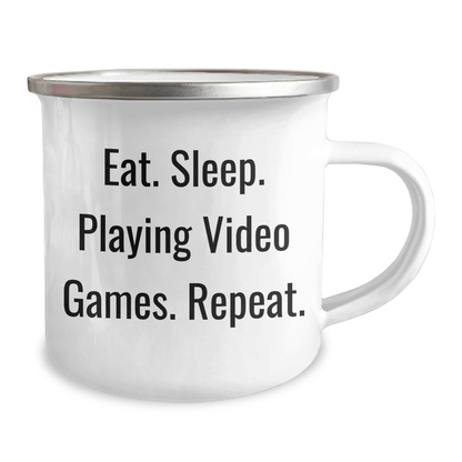 Funny Playing Video Games Gifts from Men for Friends and Family Camping Mug with Quote 'Eat. Sleep. Playing Video Games. Repeat.' for Father's Day - Victory Thru Vision 