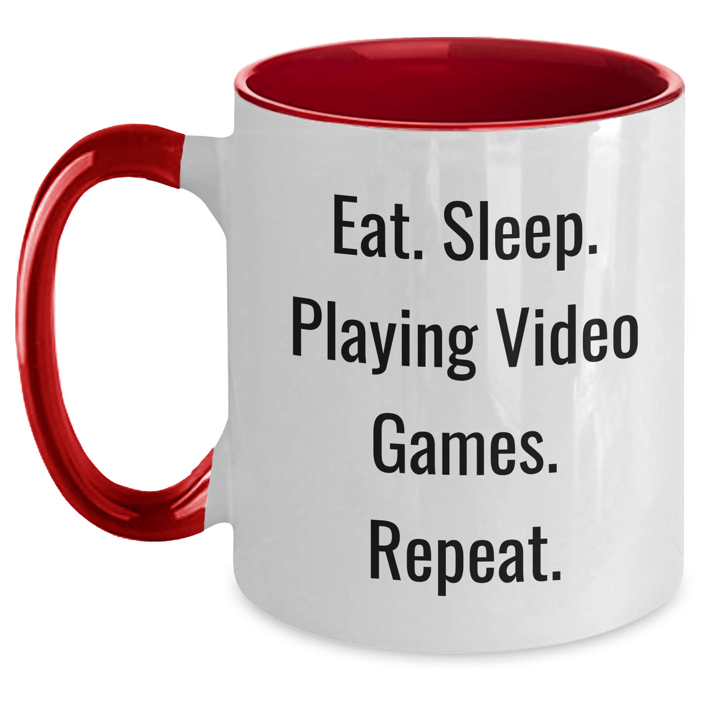 Funny Playing Video Games Humor Two Tone Coffee Mug, Gifts from Friends and Family for Men and Women, Eat. Sleep. Playing Video Games. Repeat., Father's Day Unique Present - Victory Thru Vision 