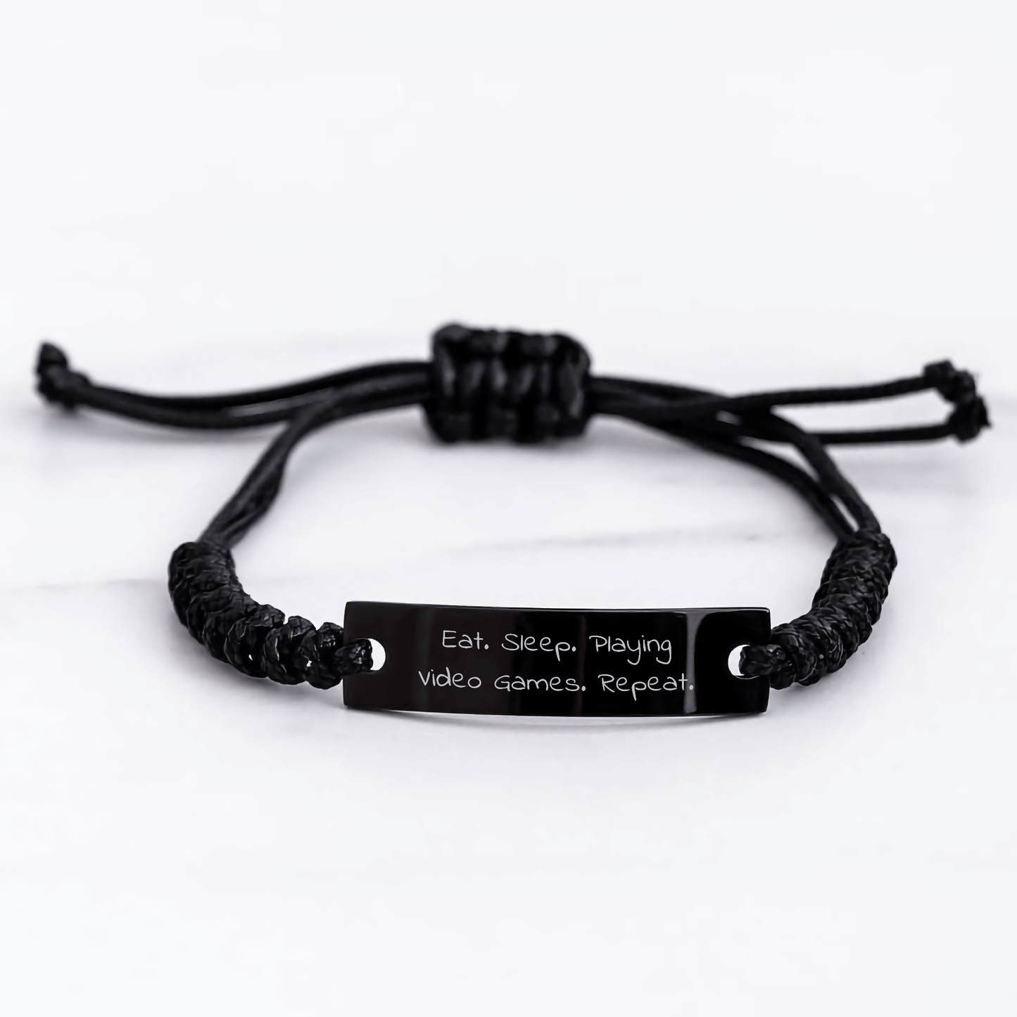 Funny Playing Video Games Rope Bracelet Gifts from Friends for Men on Father's Day - Eat. Sleep. Playing Video Games. Repeat. - Adjustable Black Stainless Steel with Interlaced Rope - Victory Thru Vision 