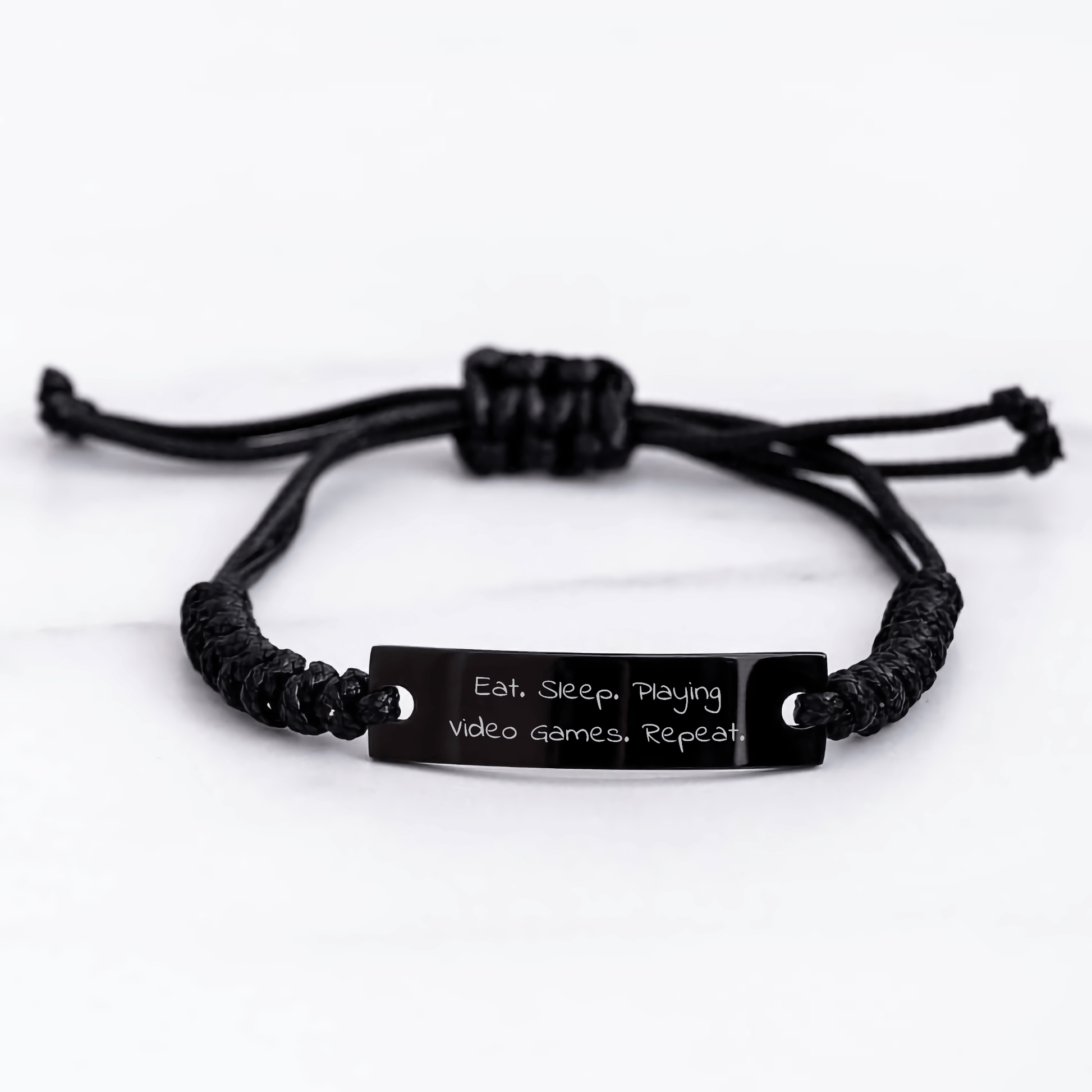 Funny Playing Video Games Rope Bracelet Gifts from Friends for Men on Father's Day - Eat. Sleep. Playing Video Games. Repeat. - Adjustable Black Stainless Steel with Interlaced Rope - Victory Thru Vision 