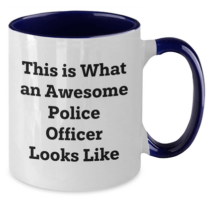 Funny Police Officer Gifts from Friends and Family - This Is What An Awesome Police Officer Looks Like Two Tone Coffee Mug for Father's Day - Victory Thru Vision 