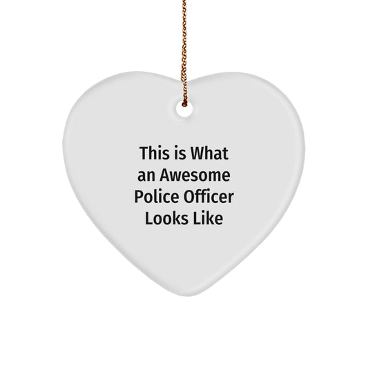 Funny Police Officer Gifts - Heart Ornament, 'This Is What An Awesome Police Officer Looks Like' Quote, Perfect for Christmas, Gifts from Family to Police Officer - Victory Thru Vision