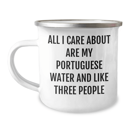 Funny Portuguese Water Dog Lover's Camping Mug Gifts from Friends, Unique Father's Day Presents for Portuguese Water Dog Enthusiasts - Victory Thru Vision 
