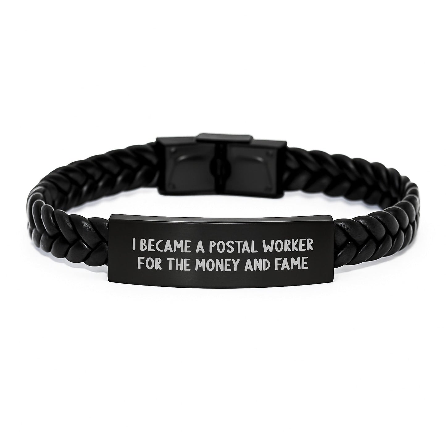 Funny Postal Worker Gifts, I Became A Postal Worker For The Money And Fame, Interlaced Leather Bracelet, Gifts from Coworkers for Postal Worker Graduation Unique Gifts, Gifts for Him - Victory Thru Vision