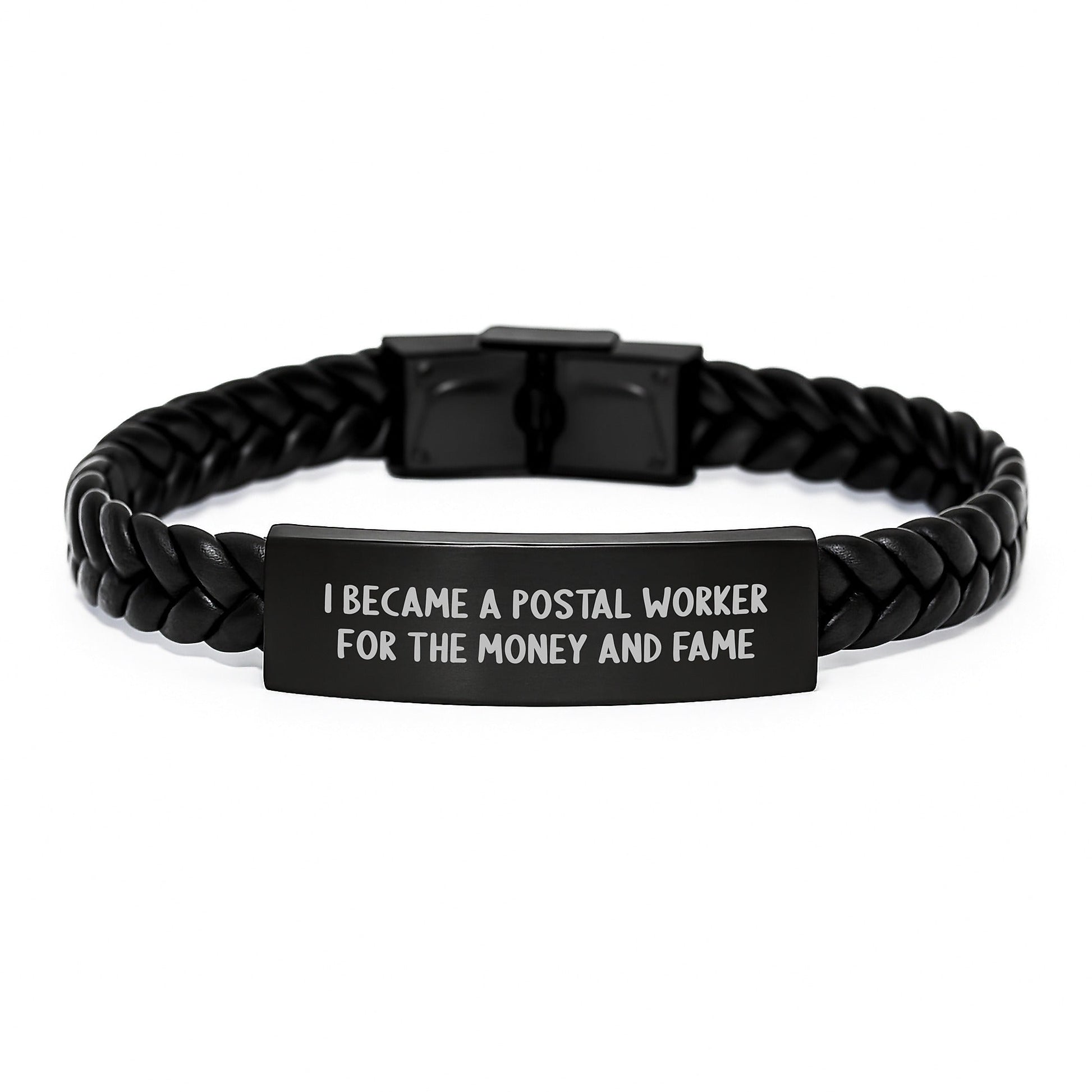 Funny Postal Worker Gifts, I Became A Postal Worker For The Money And Fame, Interlaced Leather Bracelet, Gifts from Coworkers for Postal Worker Graduation Unique Gifts, Gifts for Him - Victory Thru Vision