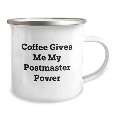 Funny Postmaster Gifts from Friends, Unique Birthday Unique Gifts for Postmasters, Coffee Lovers Camping Mug - 'Coffee Gives Me My Postmaster Power' - Victory Thru Vision