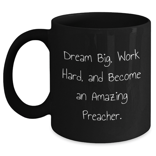 Funny Preacher Gifts from Friends, Black Coffee Mugs with Inspirational Quote, Graduation Unique Gifts for Preacher - Victory Thru Vision