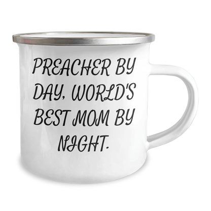 Funny Preacher Gifts, Preacher By Day, World's Best Mom By Night., Unique Camping Mug for Father's Day, Gifts from Men, Gifts for Preacher - Victory Thru Vision 