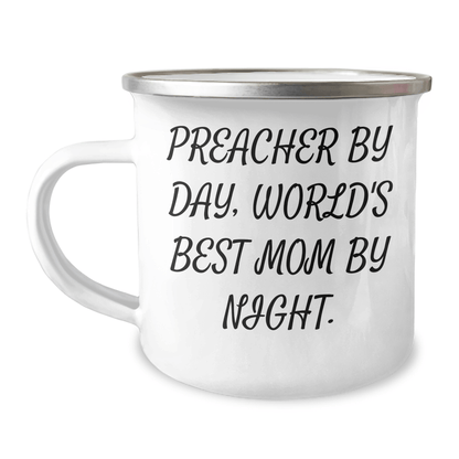 Funny Preacher Gifts, Preacher By Day, World's Best Mom By Night., Unique Camping Mug for Father's Day, Gifts from Men, Gifts for Preacher - Victory Thru Vision 