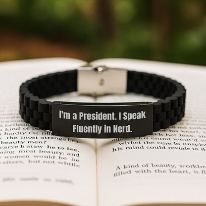 Funny President Gift, 'I'm A President. I Speak Fluently In genius.' Glide lock Clasp Birthday Present for Men or Women from Friends or Family - Victory Thru Vision