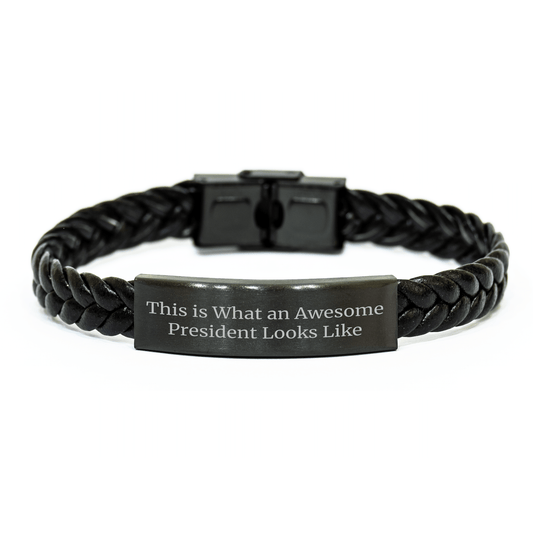 Funny President Quote Gifts from Men to President Interlaced Leather Bracelet, Unique Father's Day Presents for Him, Inspirational Stainless Steel and PU Leather Accessory - Victory Thru Vision