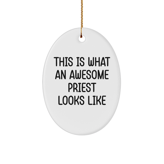 Funny Priest Gifts from Friends for Awesome Priests Oval Ornament This Is What An Awesome Priest Looks Like Christmas Unique - Victory Thru Vision 
