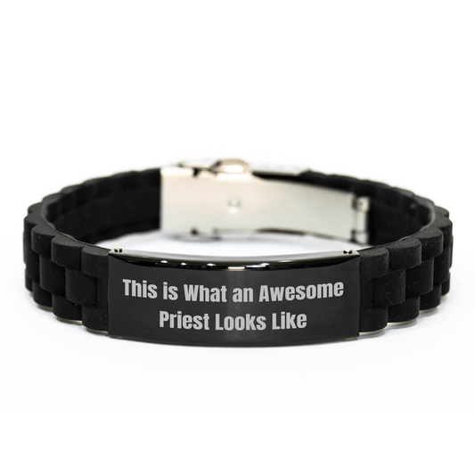 Funny Priest Gifts, This Is What An Awesome Priest Looks Like, Glide lock Clasp Bracelet for Men, Father's Day Unique Gifts from Family, Premium Black Stainless Steel Gift - Victory Thru Vision