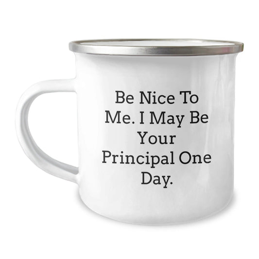 Funny Principal Gift Ideas for Men, Women, and Friends - Be Nice To Me. I May Be Your Principal One Day. 12 oz Stainless Steel Camping Mug - Victory Thru Vision