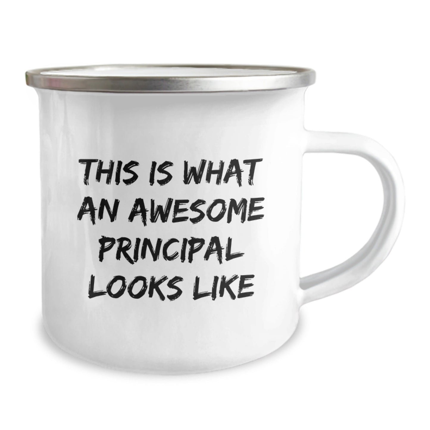 Funny Principal Gifts, This Is What An Awesome Principal Looks Like, Enamel Camping Mug, 12 oz, Gifts from Family to Principal for Graduation - Victory Thru Vision