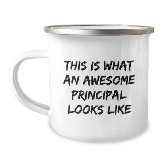 Funny Principal Gifts, This Is What An Awesome Principal Looks Like, Enamel Camping Mug, 12 oz, Gifts from Family to Principal for Graduation - Victory Thru Vision
