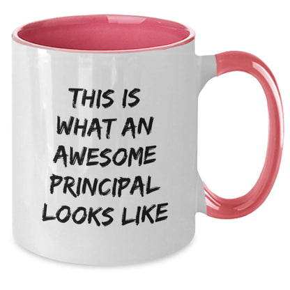 Funny Principal Gifts, Two Tone Coffee Mug, 'This Is What An Awesome Principal Looks Like' Quote, Gifts from Friends to Principal, Unique Graduation Gifts - Victory Thru Vision