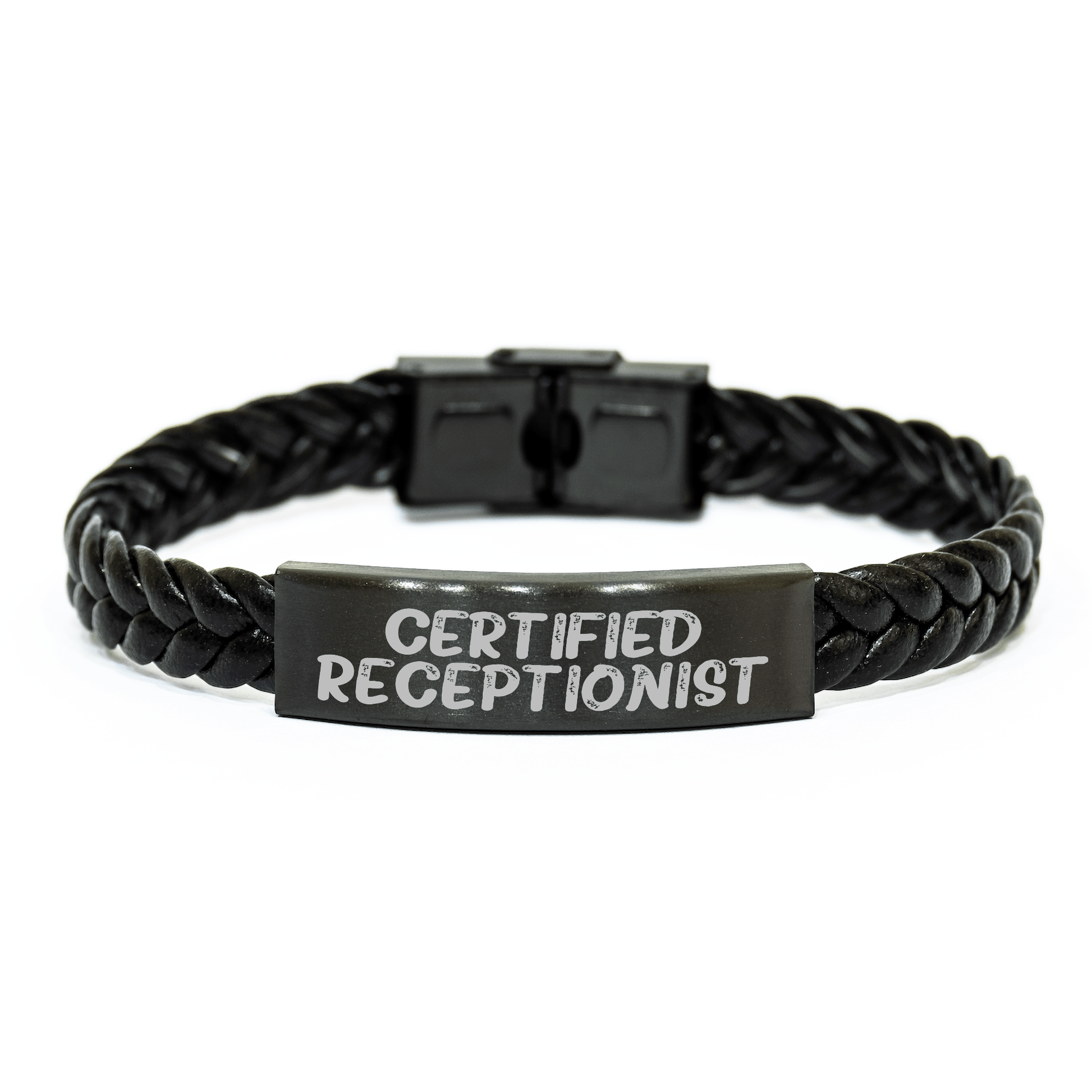 Funny Quote Certified Receptionist Receptionist Gifts for Men from Coworkers on Father's Day Interlaced Leather Bracelet - Victory Thru Vision
