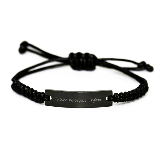 Funny Quote for Future Aerospace Engineer Graduation Gift Rope Bracelet from Friends, Unique Gifts for Men and Women, Adjustable Black Rope Jewelry with Engraved Black Stainless Steel - Victory Thru Vision