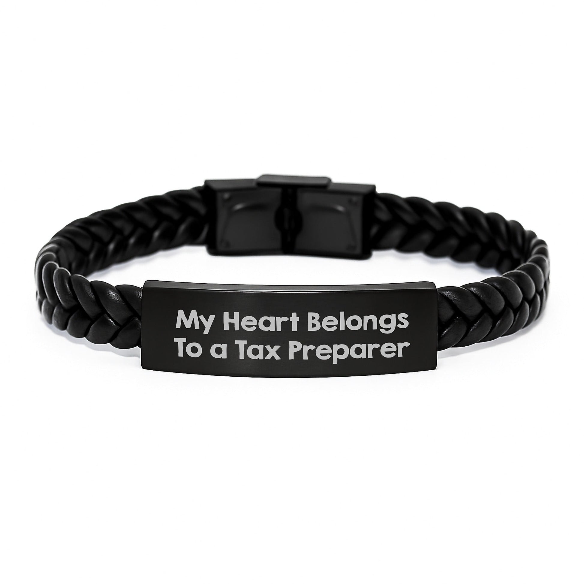 Funny Quote Interlaced Leather Tax Preparer Gift from Friends for Birthday - 'My Heart Belongs To A Tax Preparer' - Stainless Steel and PU Leather Combo - Victory Thru Vision
