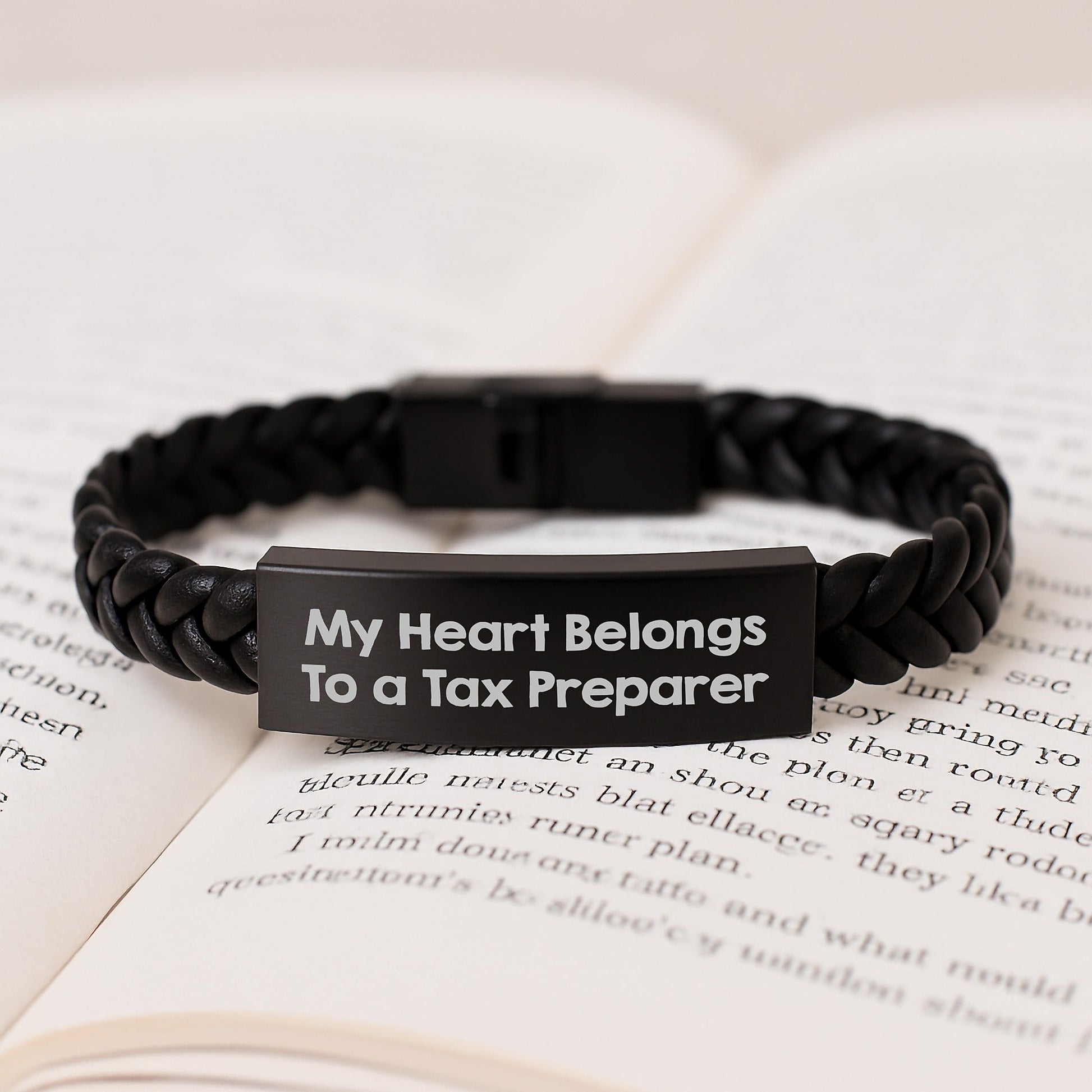 Funny Quote Interlaced Leather Tax Preparer Gift from Friends for Birthday - 'My Heart Belongs To A Tax Preparer' - Stainless Steel and PU Leather Combo - Victory Thru Vision
