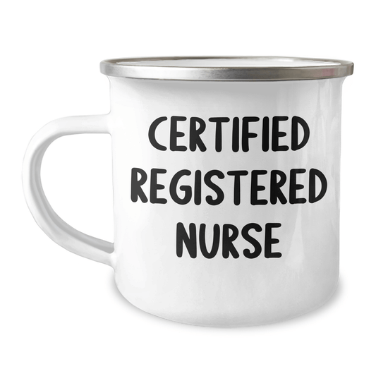 Funny Registered Nurse Gifts for Men - 'Certified Registered Nurse' Camping Mug, 12 oz Stainless Steel with Enamel Finish, Perfect for Father's Day - Victory Thru Vision 