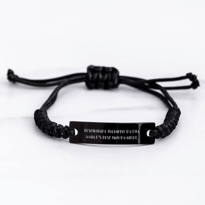 Funny Respiratory Therapist Gifts, Rope Bracelet for Men, Gifts from Mom to Respiratory Therapist Dad, Inspirational Quote, Adjustable, Black, Father's Day Unique Gifts - Victory Thru Vision