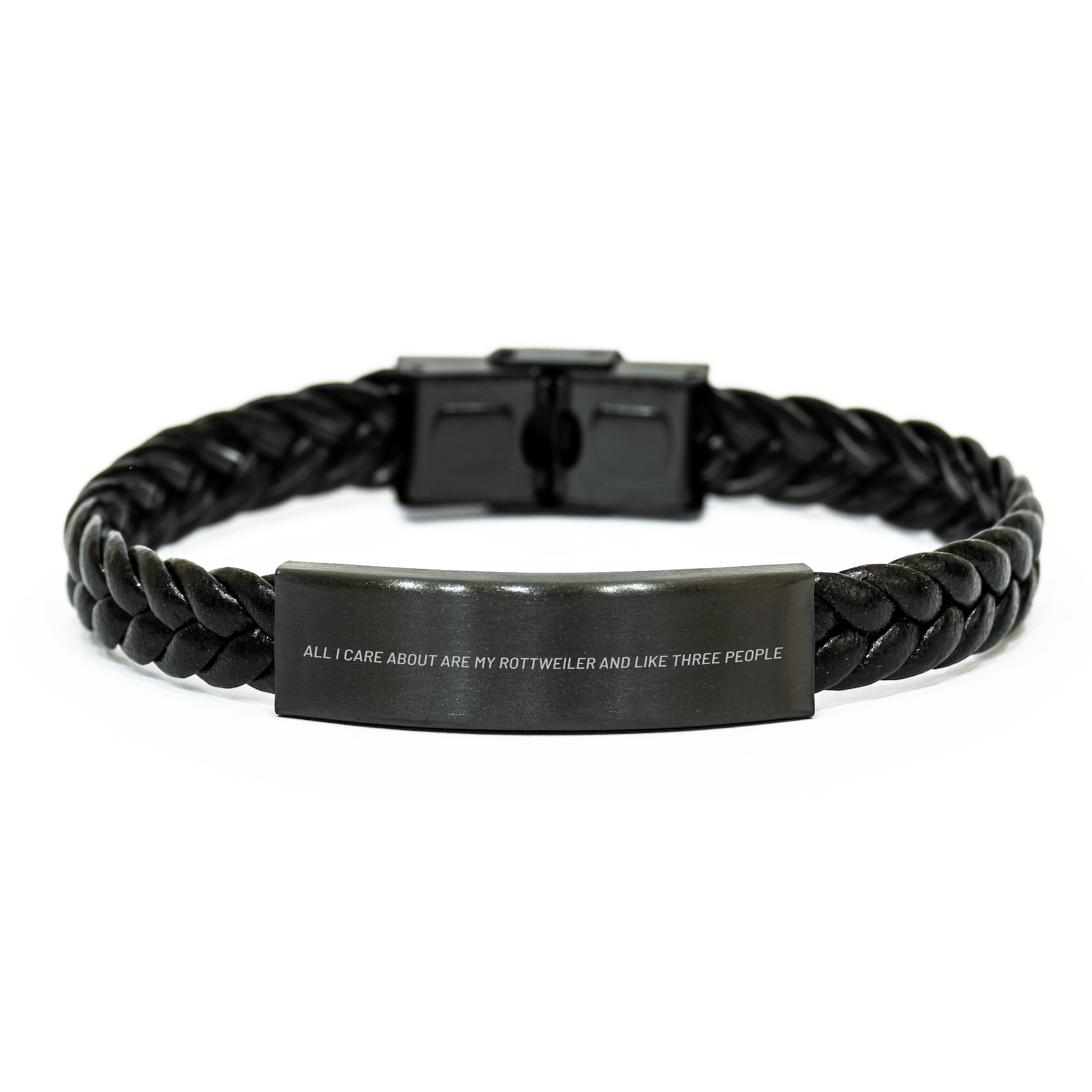 Funny Rottweiler Dog Gifts for Men - Interlaced Leather Bracelet from Friends for Father's Day - Victory Thru Vision