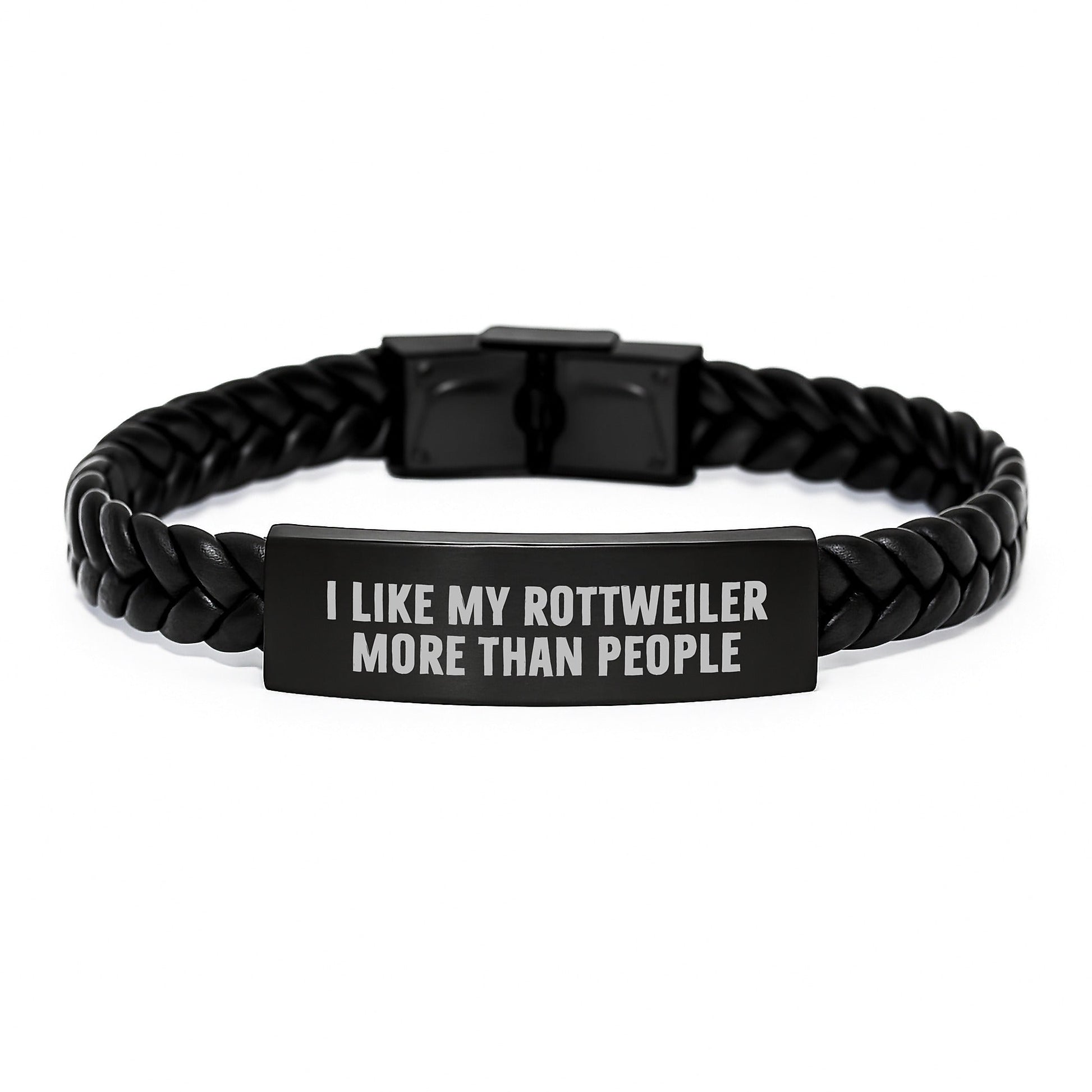 Funny Rottweiler Dog Mom Gifts from Friends, Unique Interlaced Leather Bracelet for Her - I Like My Rottweiler More Than People, Birthday Unique Gifts - Victory Thru Vision