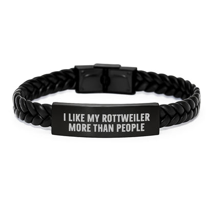 Funny Rottweiler Dog Mom Gifts from Friends, Unique Interlaced Leather Bracelet for Her - I Like My Rottweiler More Than People, Birthday Unique Gifts - Victory Thru Vision
