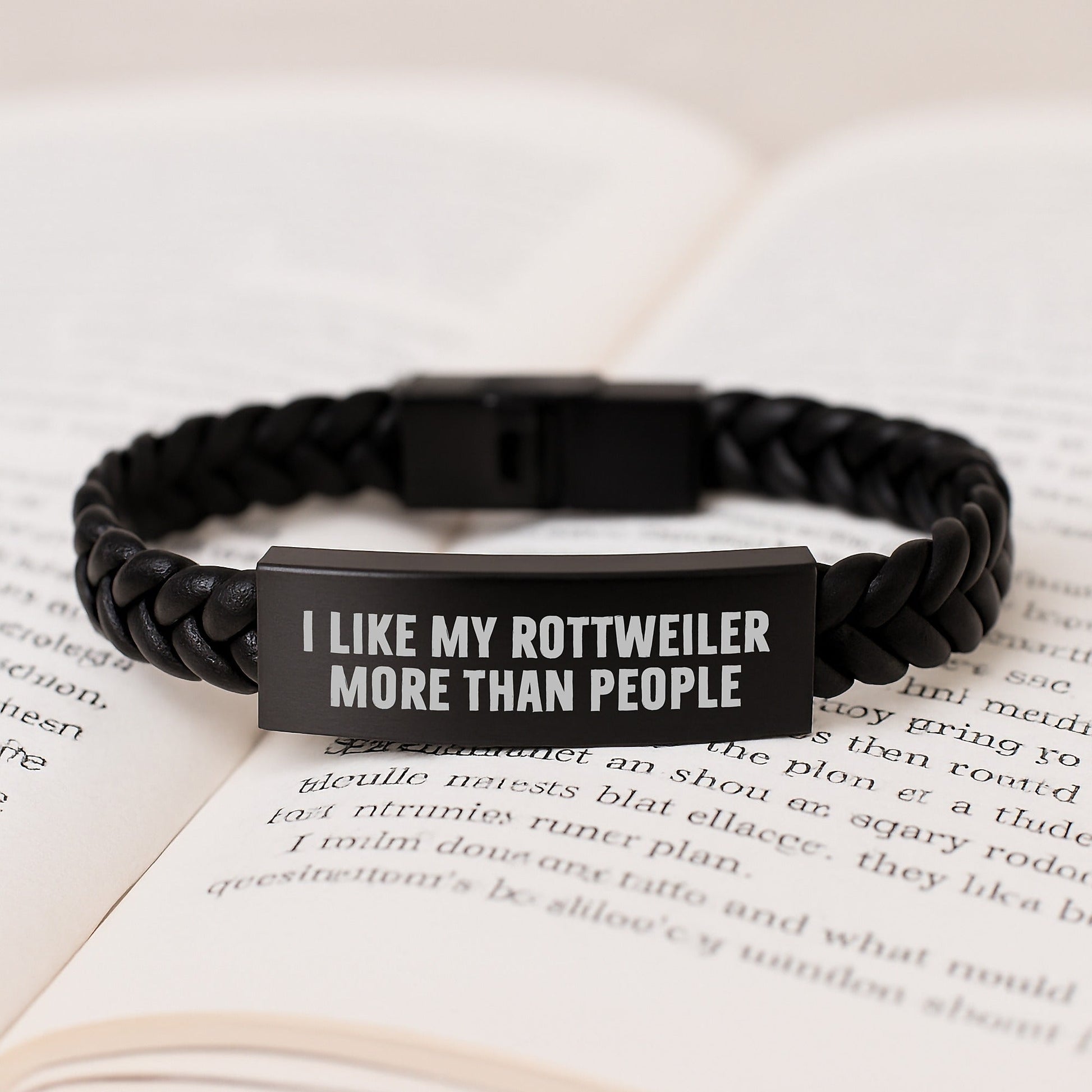 Funny Rottweiler Dog Mom Gifts from Friends, Unique Interlaced Leather Bracelet for Her - I Like My Rottweiler More Than People, Birthday Unique Gifts - Victory Thru Vision