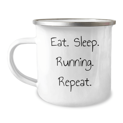 Funny Running Gifts for Graduation - Camping Mug for Running Enthusiasts - Gifts from Family, Friends, Coworkers, or Men - Eat. Sleep. Running. Repeat. - Victory Thru Vision 