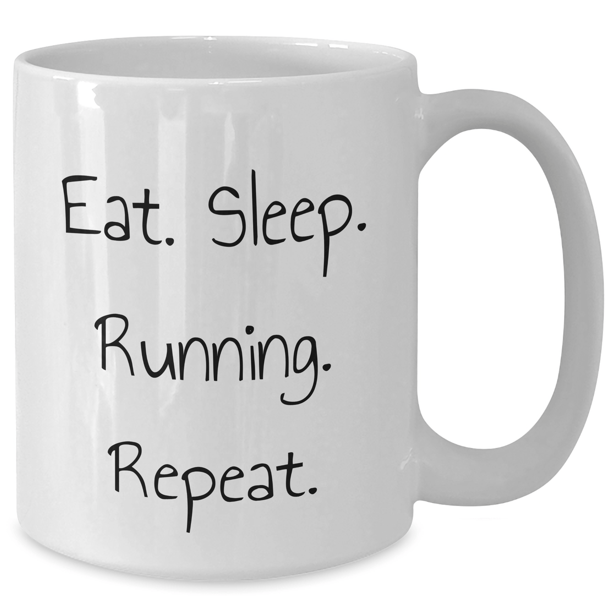 Funny Running Gifts for Men, Eat. Sleep. Running. Repeat. White Coffee Mug from Friends, 11oz or 15oz Capacity, Ceramic, Microwave and Dishwasher Safe - Victory Thru Vision 