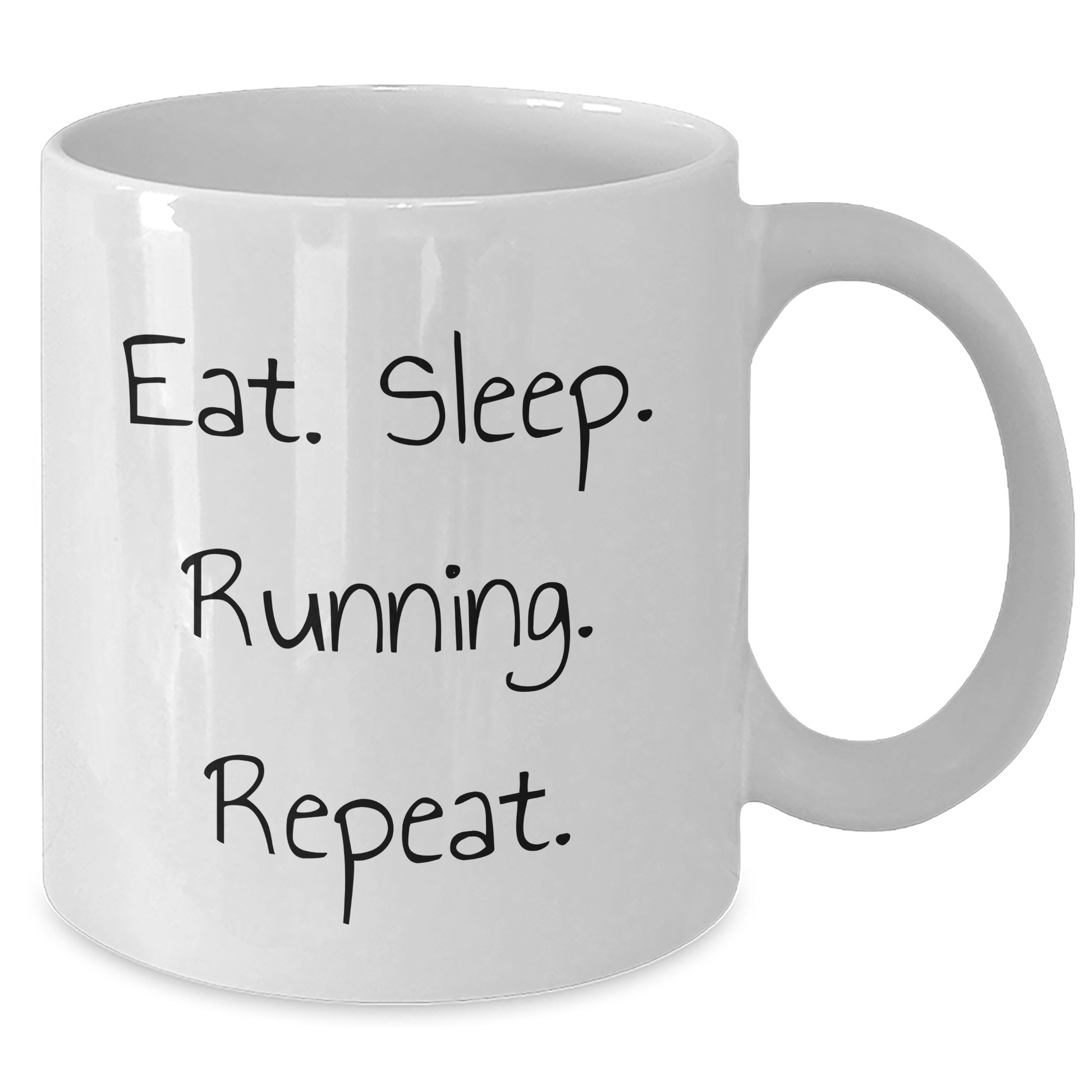 Funny Running Gifts for Men, Eat. Sleep. Running. Repeat. White Coffee Mug from Friends, 11oz or 15oz Capacity, Ceramic, Microwave and Dishwasher Safe - Victory Thru Vision 