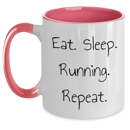 Funny Running Gifts from Friends - Eat. Sleep. Running. Repeat. Two Tone Coffee Mug for Running Lovers, Graduation Unique Gifts for Men Women - Victory Thru Vision 