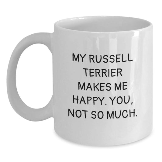Funny Russell Terrier Dog Gifts from Friends and Family - White Coffee Mug for Men and Women on Birthday - Victory Thru Vision