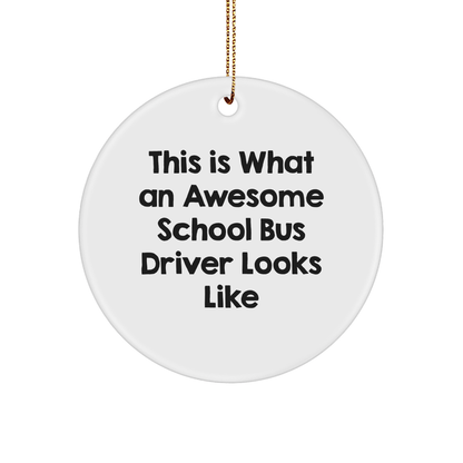 Funny School Bus Driver Gifts from Friends and Family - This Is What An Awesome School Bus Driver Looks Like Circle Ornament for Christmas - Victory Thru Vision 