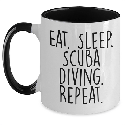 Funny Scuba Diving Gifts for Him - Eat. Sleep. Scuba Diving. Repeat. Two Tone Coffee Mug - Father's Day Unique Gifts from Men - Victory Thru Vision 