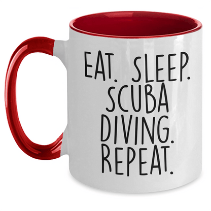Funny Scuba Diving Gifts for Him - Eat. Sleep. Scuba Diving. Repeat. Two Tone Coffee Mug - Father's Day Unique Gifts from Men - Victory Thru Vision 