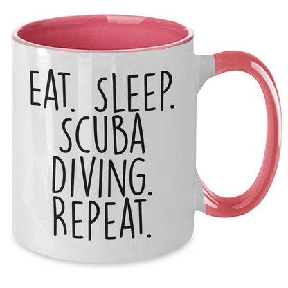Funny Scuba Diving Gifts for Him - Eat. Sleep. Scuba Diving. Repeat. Two Tone Coffee Mug - Father's Day Unique Gifts from Men - Victory Thru Vision 