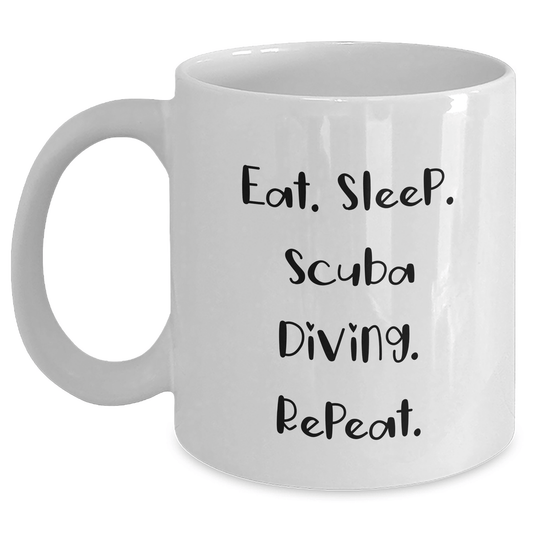 Funny Scuba Diving Gifts for Men - White Coffee Mug, Eat. Sleep. Scuba Diving. Repeat., Gifts from Family, Perfect for Father's Day - Victory Thru Vision 