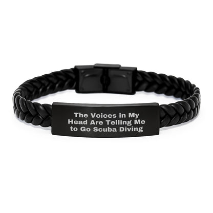 Funny Scuba Diving Gifts from Friends for Men's Birthday Unique Interlaced Leather Wristband - 'The Voices In My Head Are Telling Me To Go Scuba Diving' Quote - Victory Thru Vision