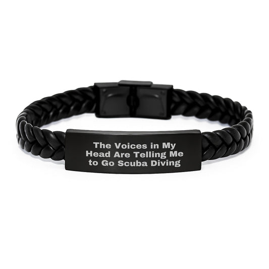 Funny Scuba Diving Gifts from Friends for Men's Birthday Unique Interlaced Leather Wristband - 'The Voices In My Head Are Telling Me To Go Scuba Diving' Quote - Victory Thru Vision