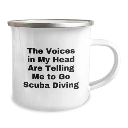 Funny Scuba Diving Gifts from Friends for Scuba Diving Enthusiasts - 'The Voices In My Head Are Telling Me To Go Scuba Diving' Camping Mug, Birthday Unique Gifts - Victory Thru Vision