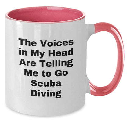 Funny Scuba Diving Gifts from Men to Scuba Diving Friends - Two Tone Coffee Mug, The Voices In My Head Are Telling Me To Go Scuba Diving, Birthday Unique Gifts, Scuba Diving Enthusiasts - Victory Thru Vision