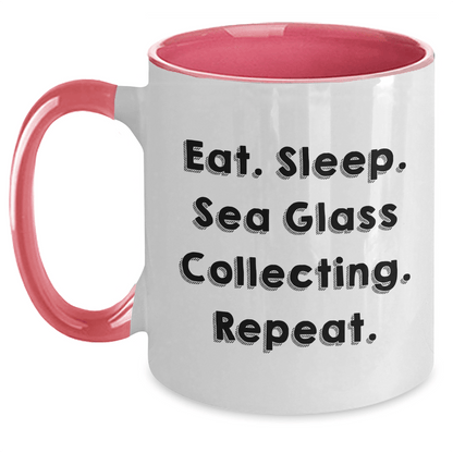 Funny Sea Glass Collecting Gifts for Men - Eat. Sleep. Sea Glass Collecting. Repeat. Two Tone Coffee Mug for Dad's Special Day - Victory Thru Vision 