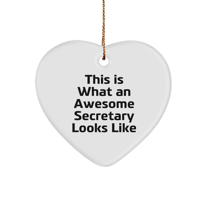 Funny Secretary Gifts from Friends - This Is What An Awesome Secretary Looks Like Heart Ornament for Christmas - Victory Thru Vision 