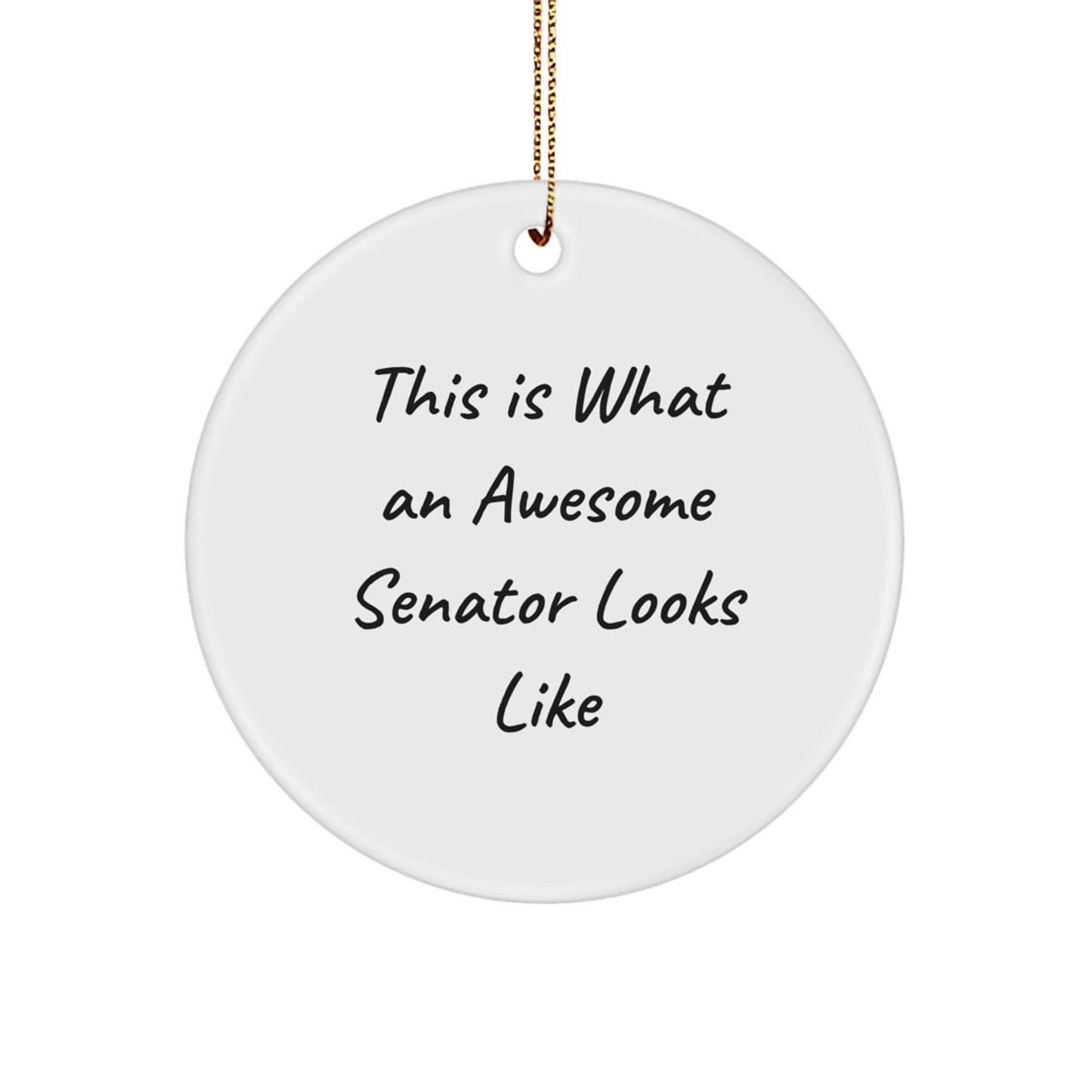 Funny Senator Gifts from Friends to Family - 'This Is What An Awesome Senator Looks Like' Circle Ornament for Christmas - Victory Thru Vision