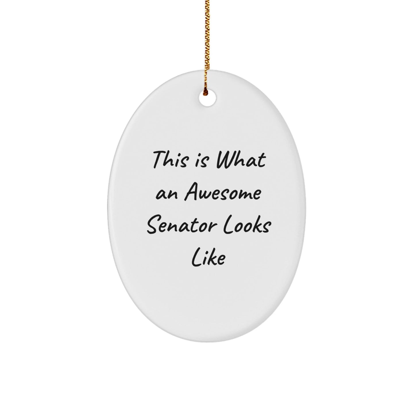 Funny Senator Quotes Oval Ornament, Gifts from Friends to Senator, This Is What An Awesome Senator Looks Like, White Oval Shaped, Christmas Unique Gifts for Senator - Victory Thru Vision