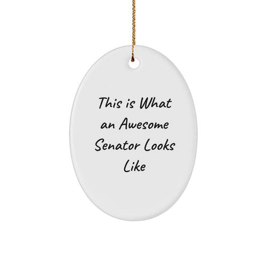 Funny Senator Quotes Oval Ornament, Gifts from Friends to Senator, This Is What An Awesome Senator Looks Like, White Oval Shaped, Christmas Unique Gifts for Senator - Victory Thru Vision